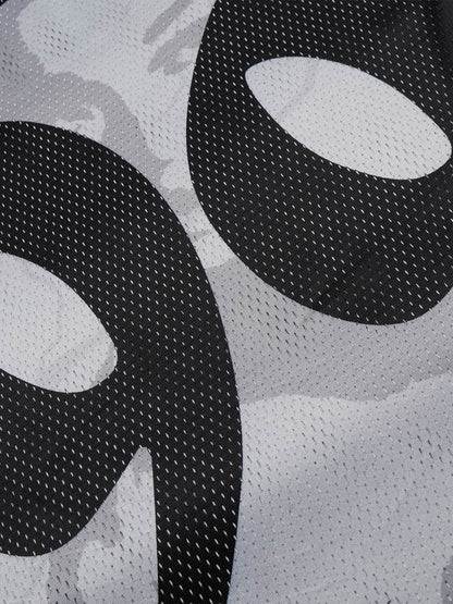 Mesh V-Neck SuperMade Graphic T-Shirt with Star Print and Transparent Overlay 