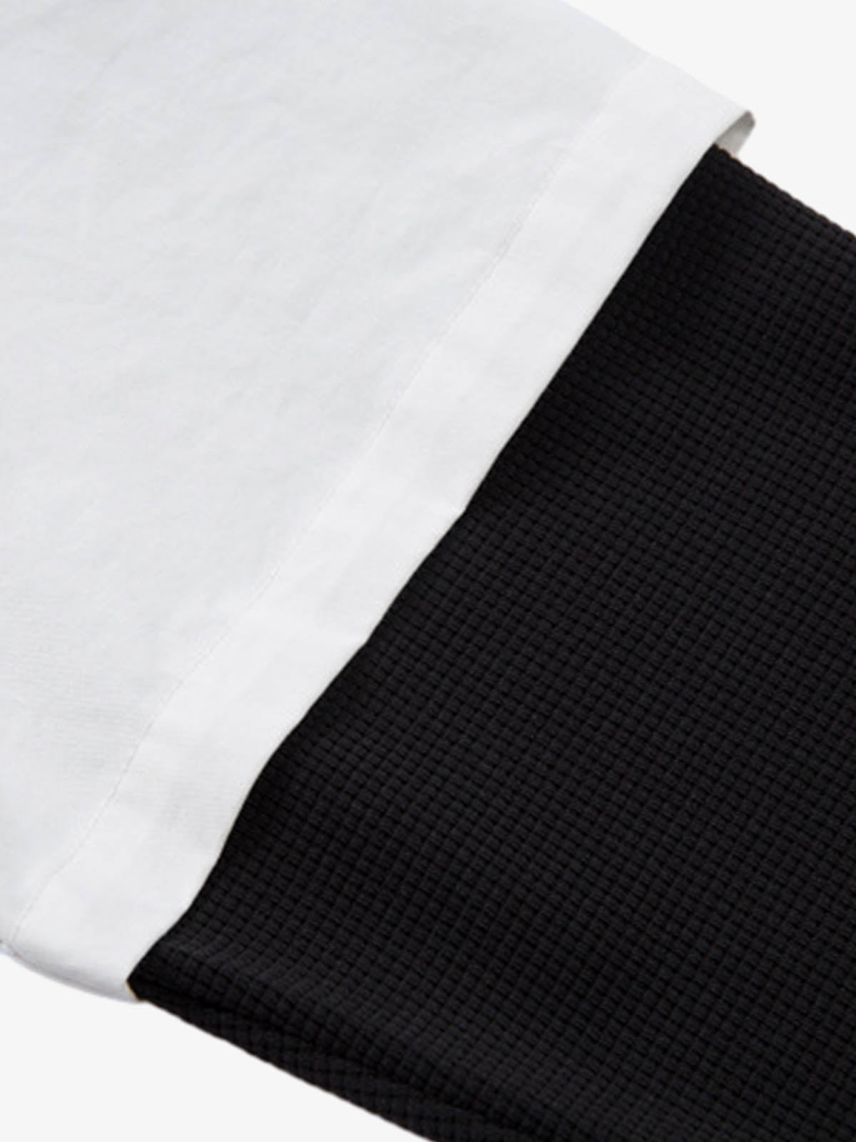 Cotton Blend Short Sleeve Shirt with Black Flame Print Long Sleeve Insert, Stylish Contrast Design for Men and Women?