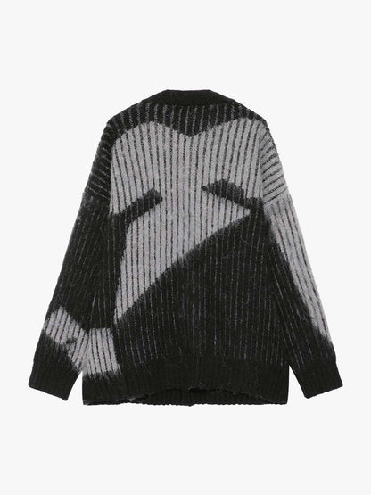 Knitted Fleece Cardigan Irregular Pattern Sweater 