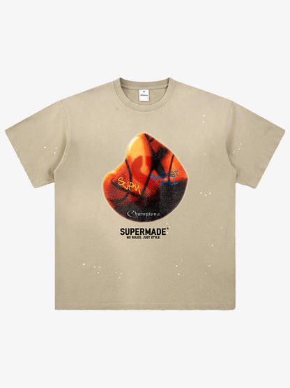 thesupermade-Cotton Basketball Print T-Shirt with Graffiti Design and Splatter Effect for Streetwear Fashion 