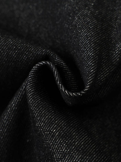 Dark Denim Toggle Button Jacket with Stand Collar and Front Pockets 