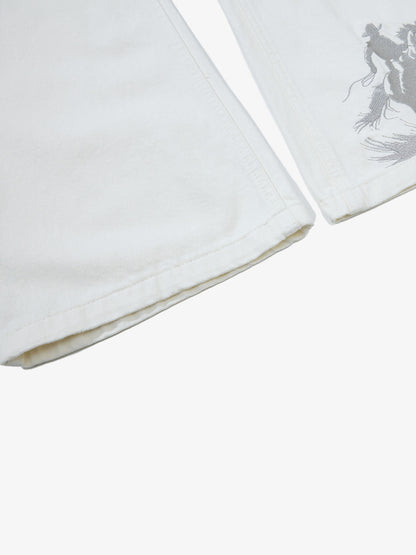 Embroidered Horse Wide Leg Denim Flare Jeans