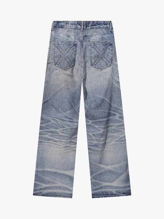Street Chain Pendant Deconstructed Jeans 