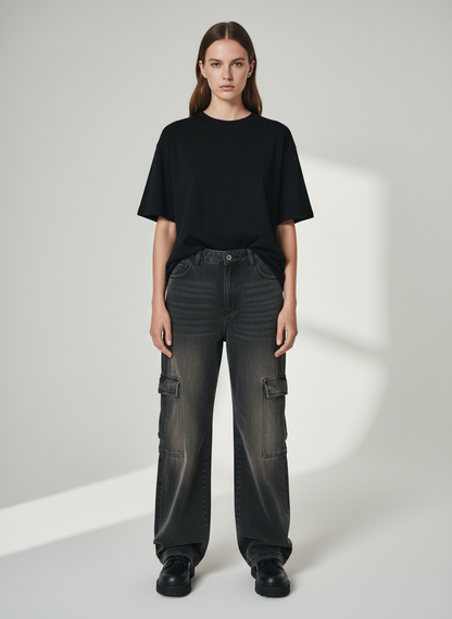 Washed Pleated Straight Jeans - 2263