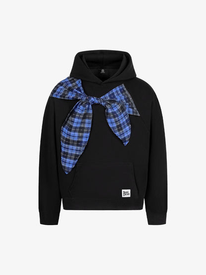 Retro Street Plaid Bow Stitching Hoodie 