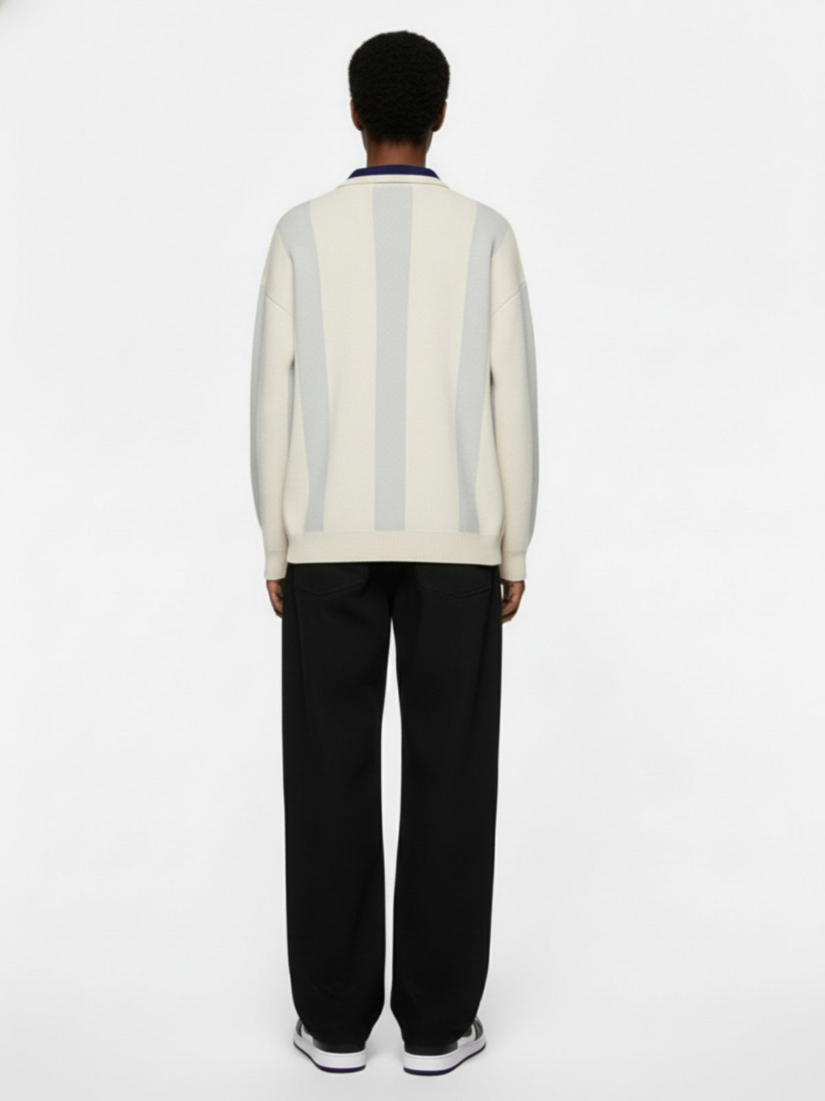 Vertical Striped Colorblock Lapel Sweater