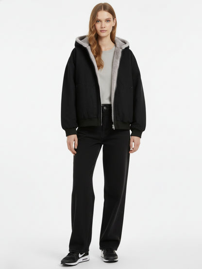 Thesupermade Fur Hooded Zip Up Quilted Jacket - 2510