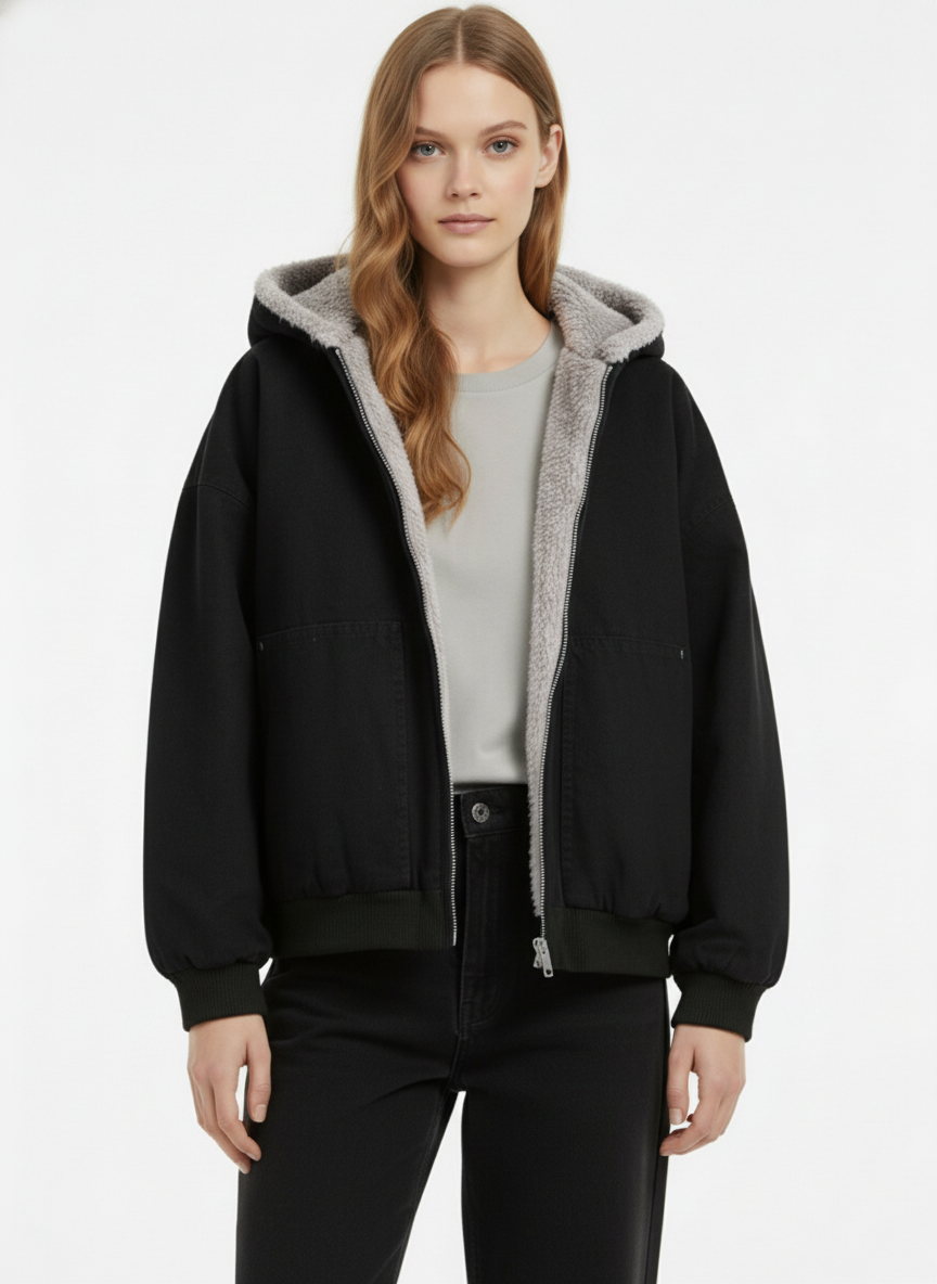Thesupermade Fur Hooded Zip Up Quilted Jacket - 2510