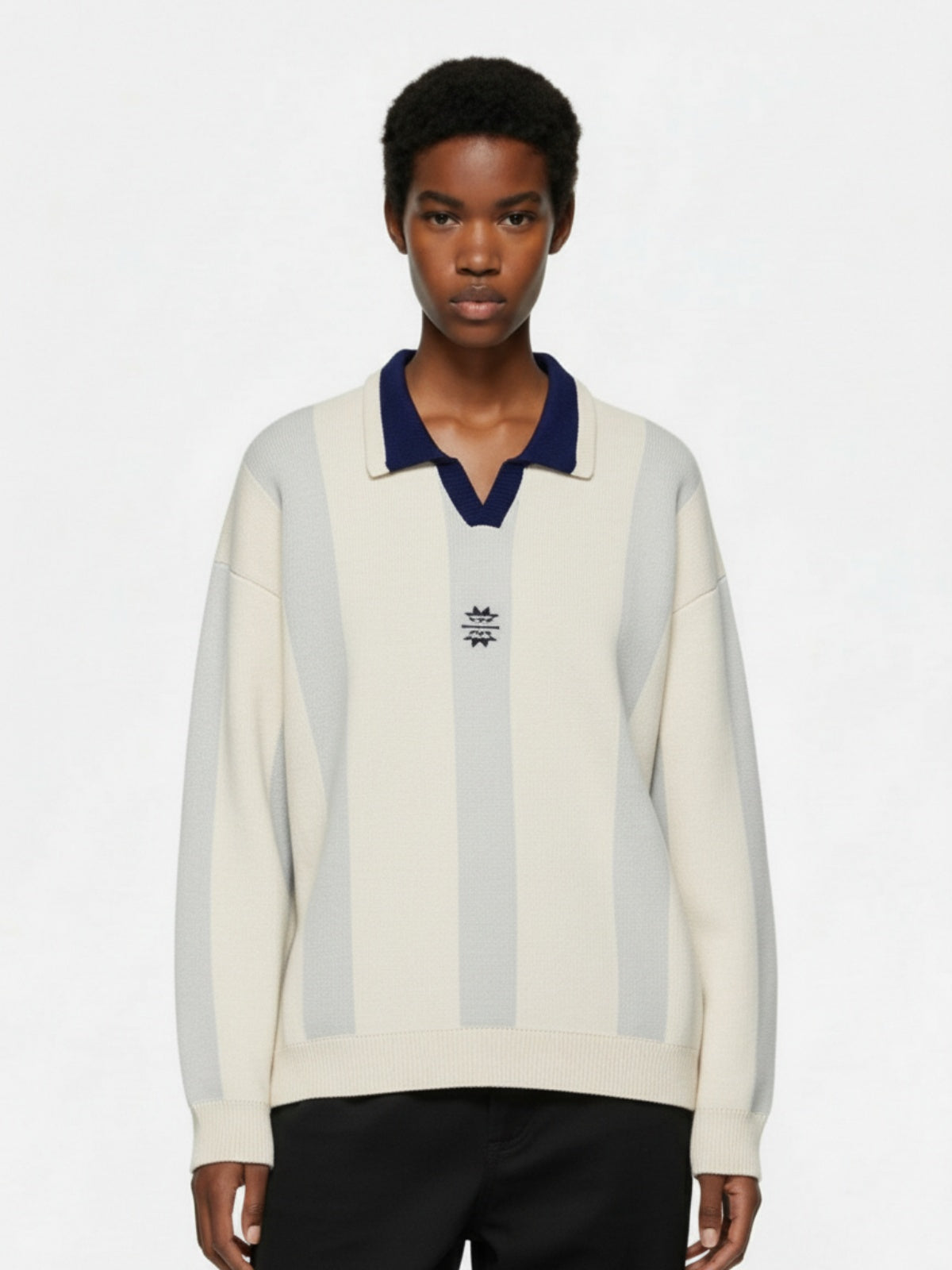 Vertical Striped Colorblock Lapel Sweater