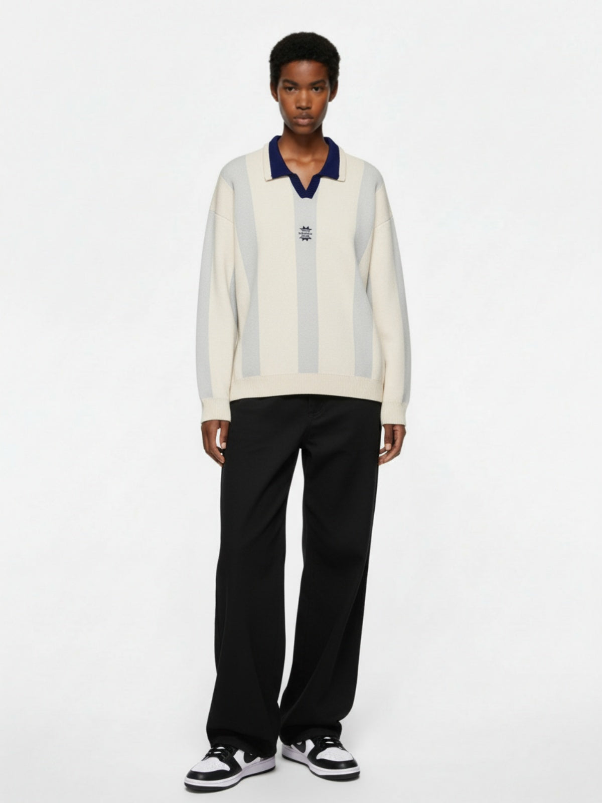 Vertical Striped Colorblock Lapel Sweater