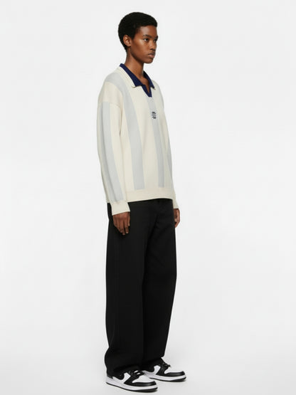 Vertical Striped Colorblock Lapel Sweater