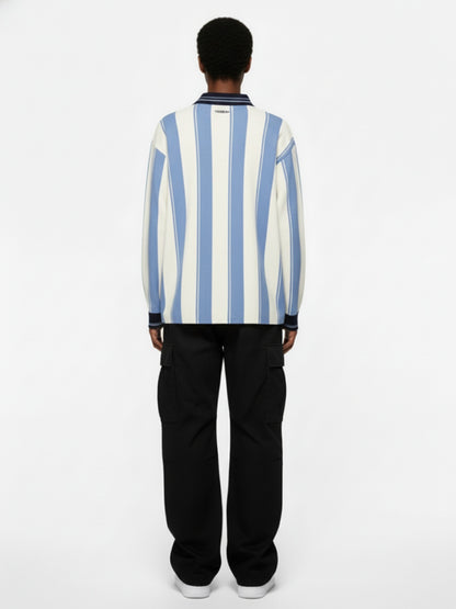 Retro Striped Polo Collar Sports Jersey Knit Sweater