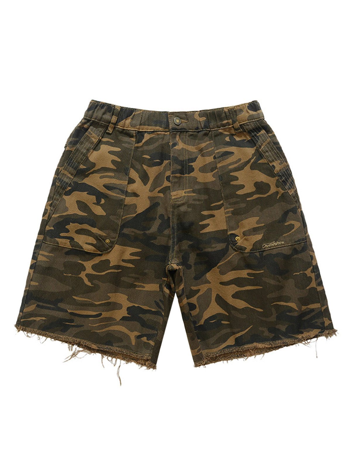 Camouflage Raw Edge Embroidered Cargo Shorts 