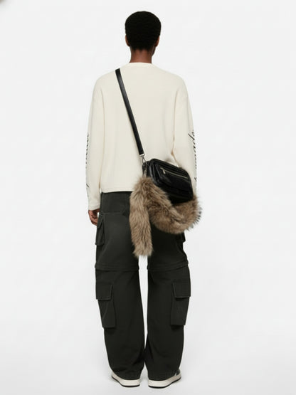 Retro Letter Print Waffle Simplicity Long-Sleeved T-Shirt