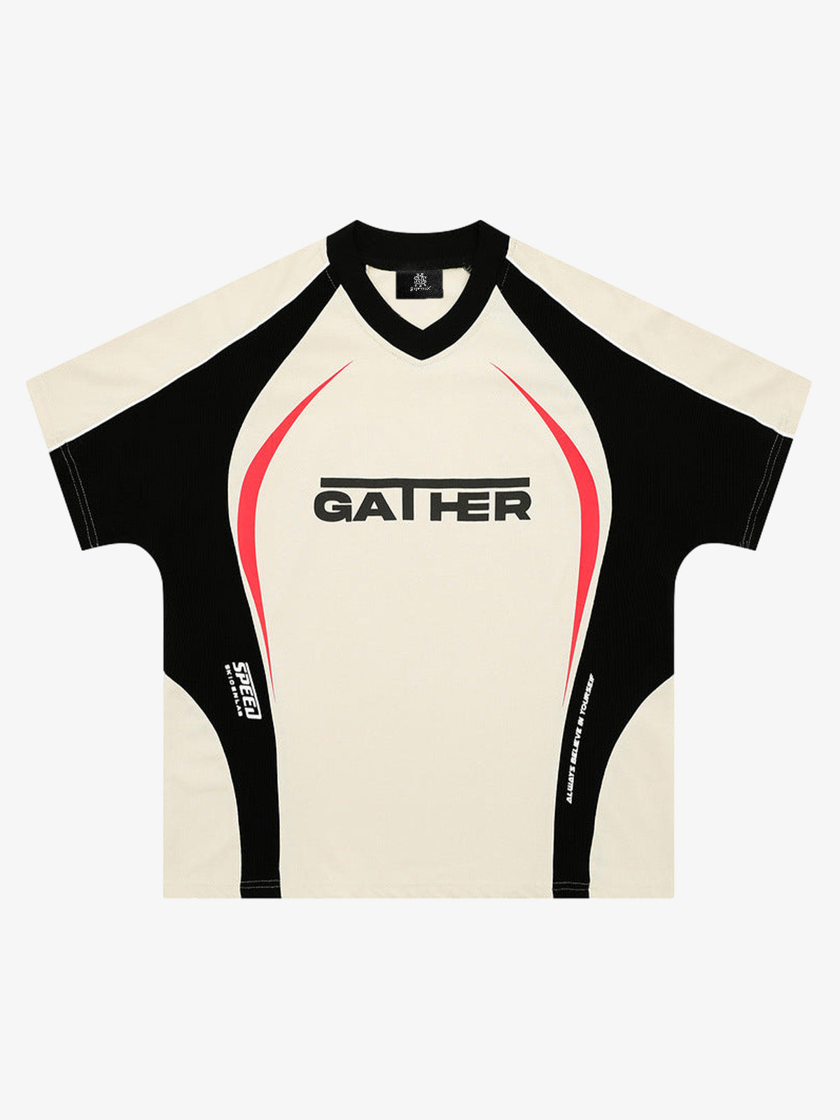 Contrast Color Stitching V-neck Short-sleeved T-shirt 