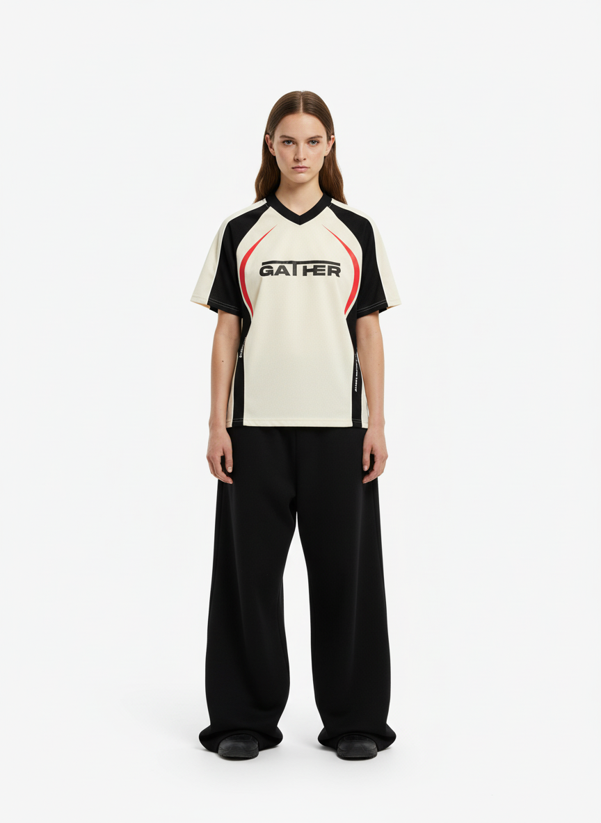 Contrast Color Stitching V-Neck Short-Sleeved T-Shirt