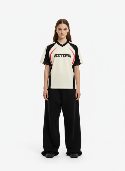 Contrast Color Stitching V-Neck Short-Sleeved T-Shirt