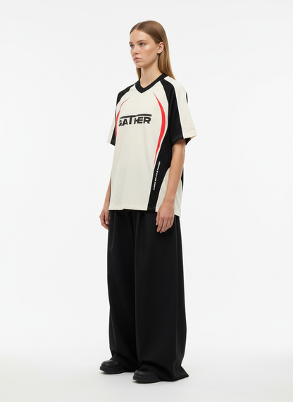 Contrast Color Stitching V-Neck Short-Sleeved T-Shirt