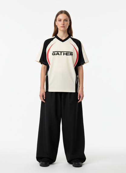 Contrast Color Stitching V-Neck Short-Sleeved T-Shirt