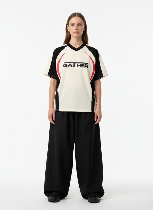 Contrast Color Stitching V-Neck Short-Sleeved T-Shirt