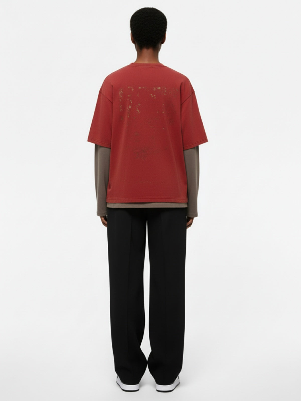 Street Color Matching Faux Two-Piece Printed T-Shirt - 2451