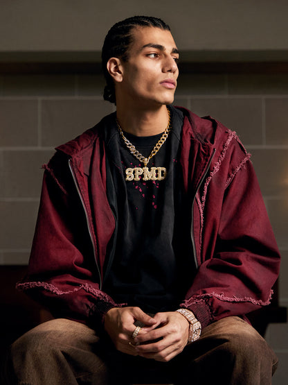 Thesupermade Washed Distressed Fur Hooded Jacket 