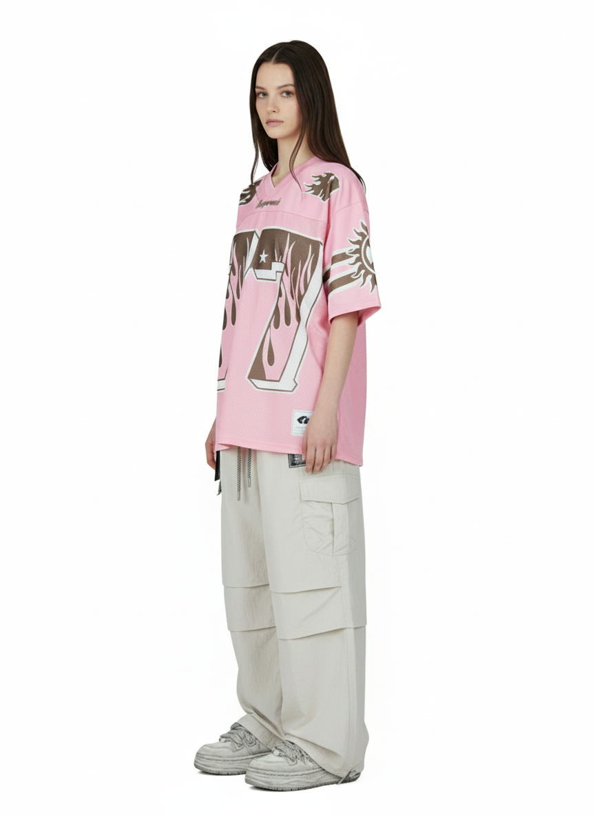 Pink Flame Print Jersey T-shirt - 2390