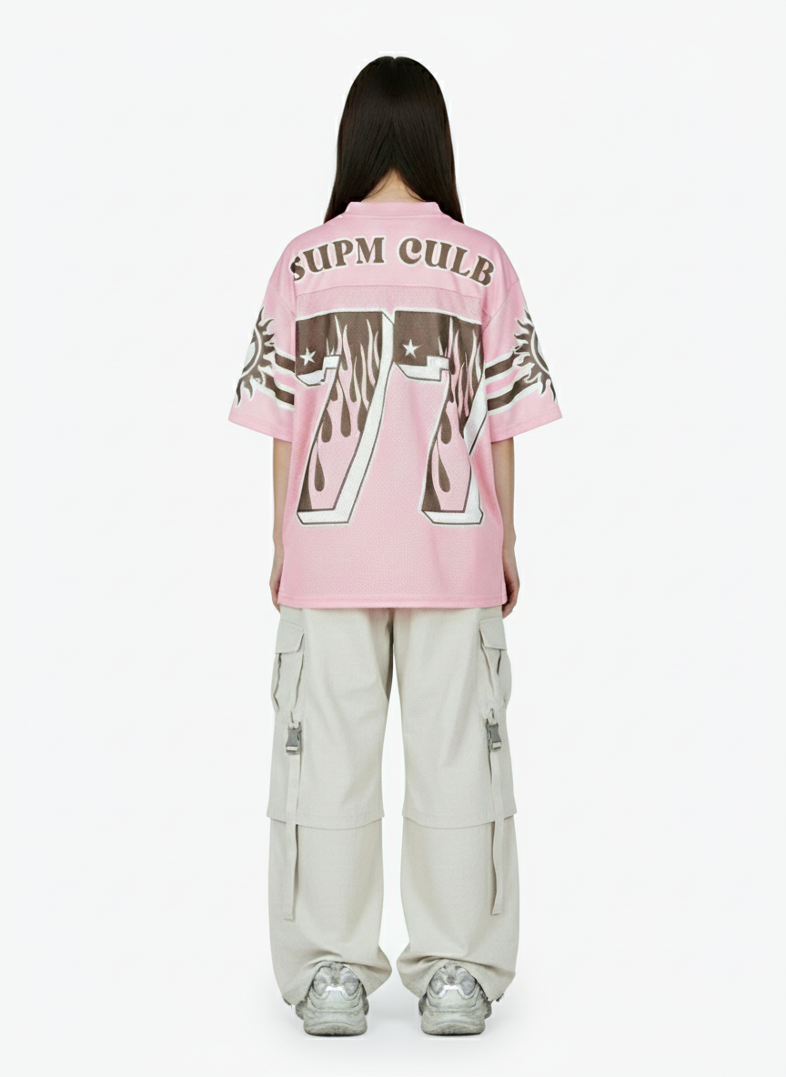 Pink Flame Print Jersey T-shirt - 2390