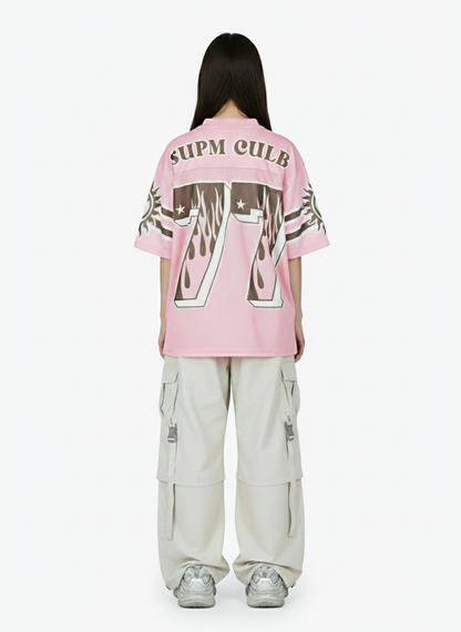 Pink Flame Print Jersey T-shirt - 2390