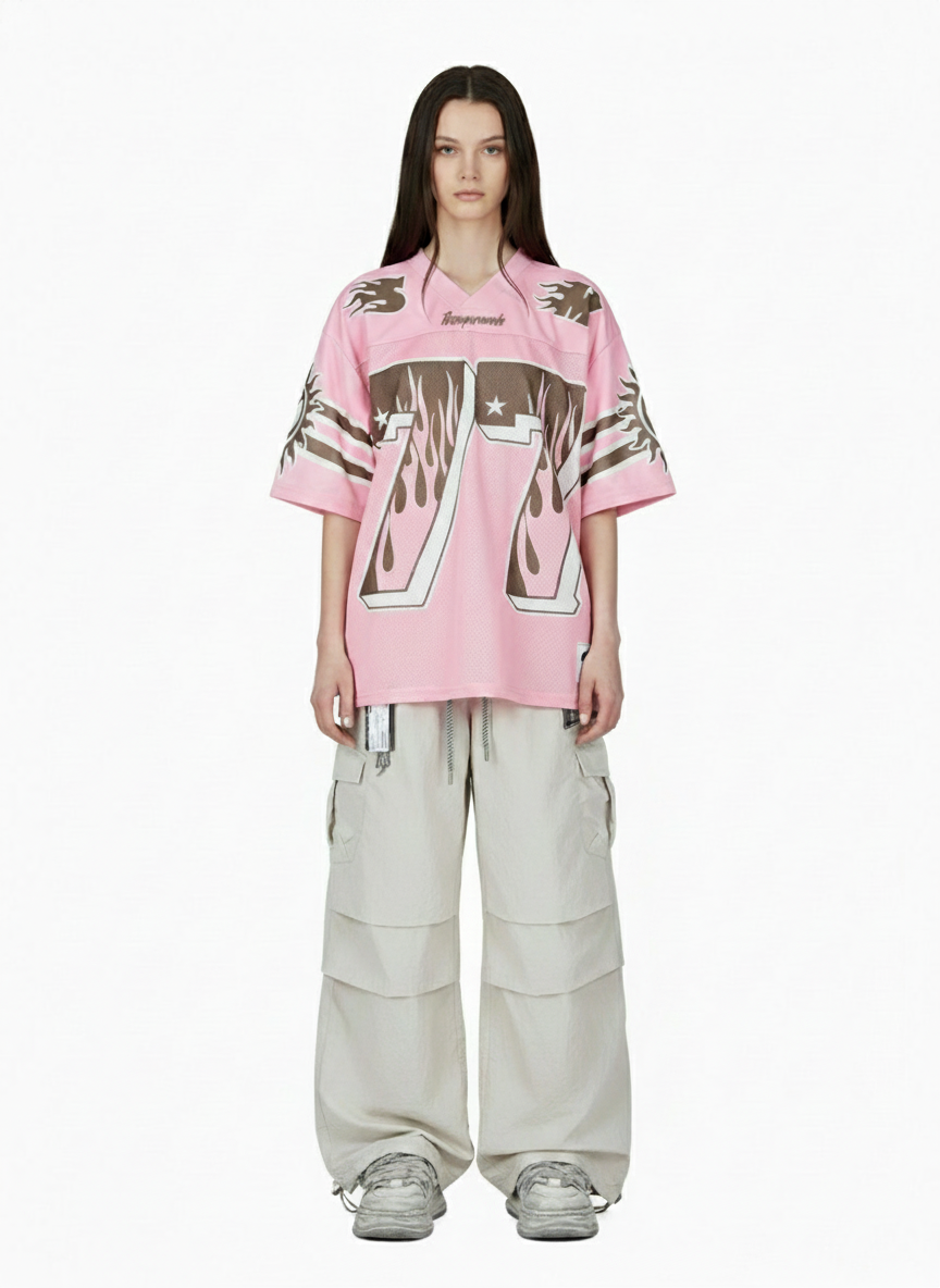 Pink Flame Print Jersey T-shirt - 2390