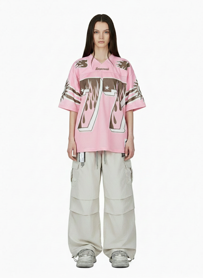 Pink Flame Print Jersey T-shirt - 2390