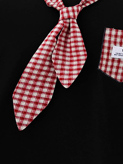 Street Plaid Tie Short Sleeve T-Shirt 