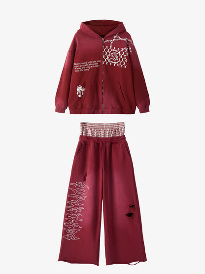 Supermade Vintage Distressed Print Patchwork Sweatshirt Set