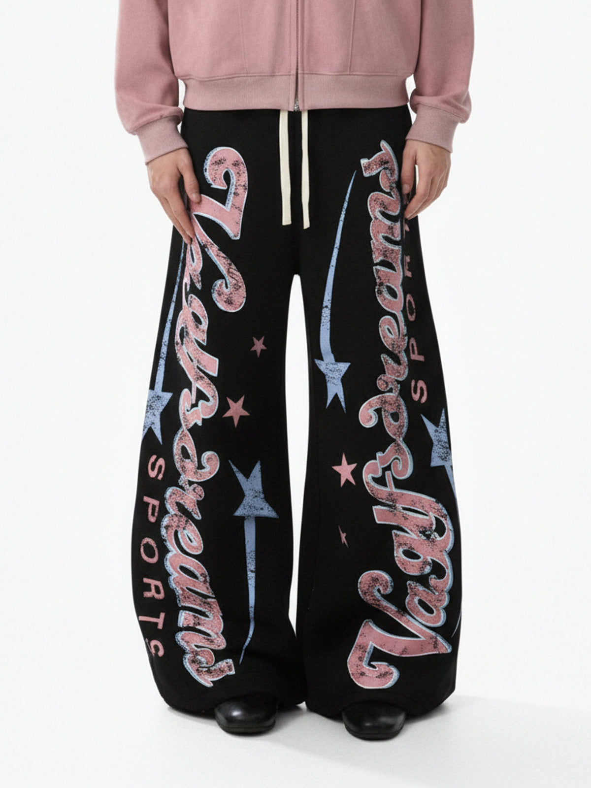 Retro Graphic Fleece-Lined Baggy Sweatpants