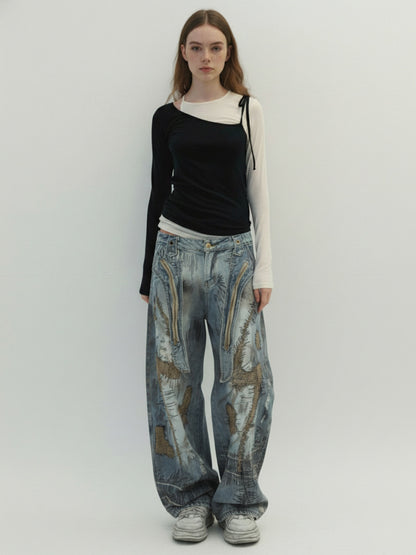 RO Style Washed Barrel Jeans - 2421