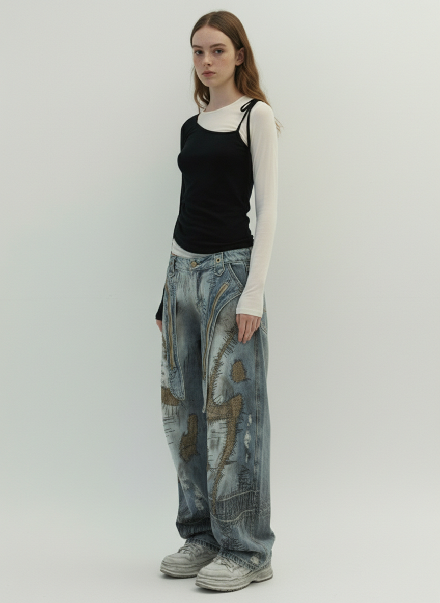 RO Style Washed Barrel Jeans - 2421