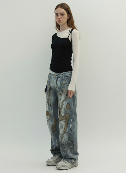 RO Style Washed Barrel Jeans - 2421