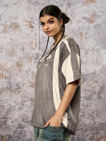 Jersey Deconstructed Contrast Color Stitching Print T-shirt - 2407 