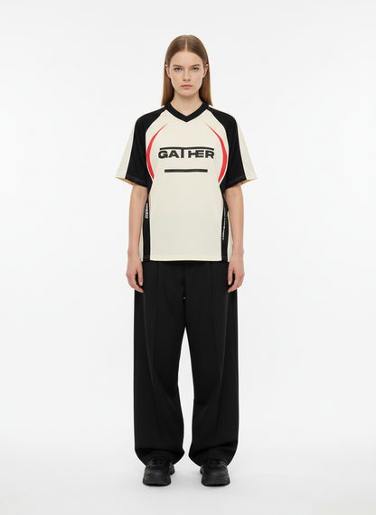 Contrast Color Stitching V-Neck Short-Sleeved T-Shirt