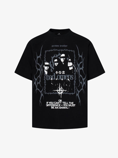 Cotton Oversized Graphic T-Shirt with Punk Rock Print and Vintage Wash Effect 