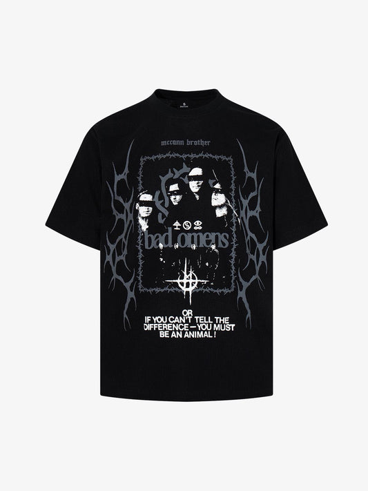 Cotton Oversized Graphic T-Shirt with Punk Rock Print and Vintage Wash Effect 