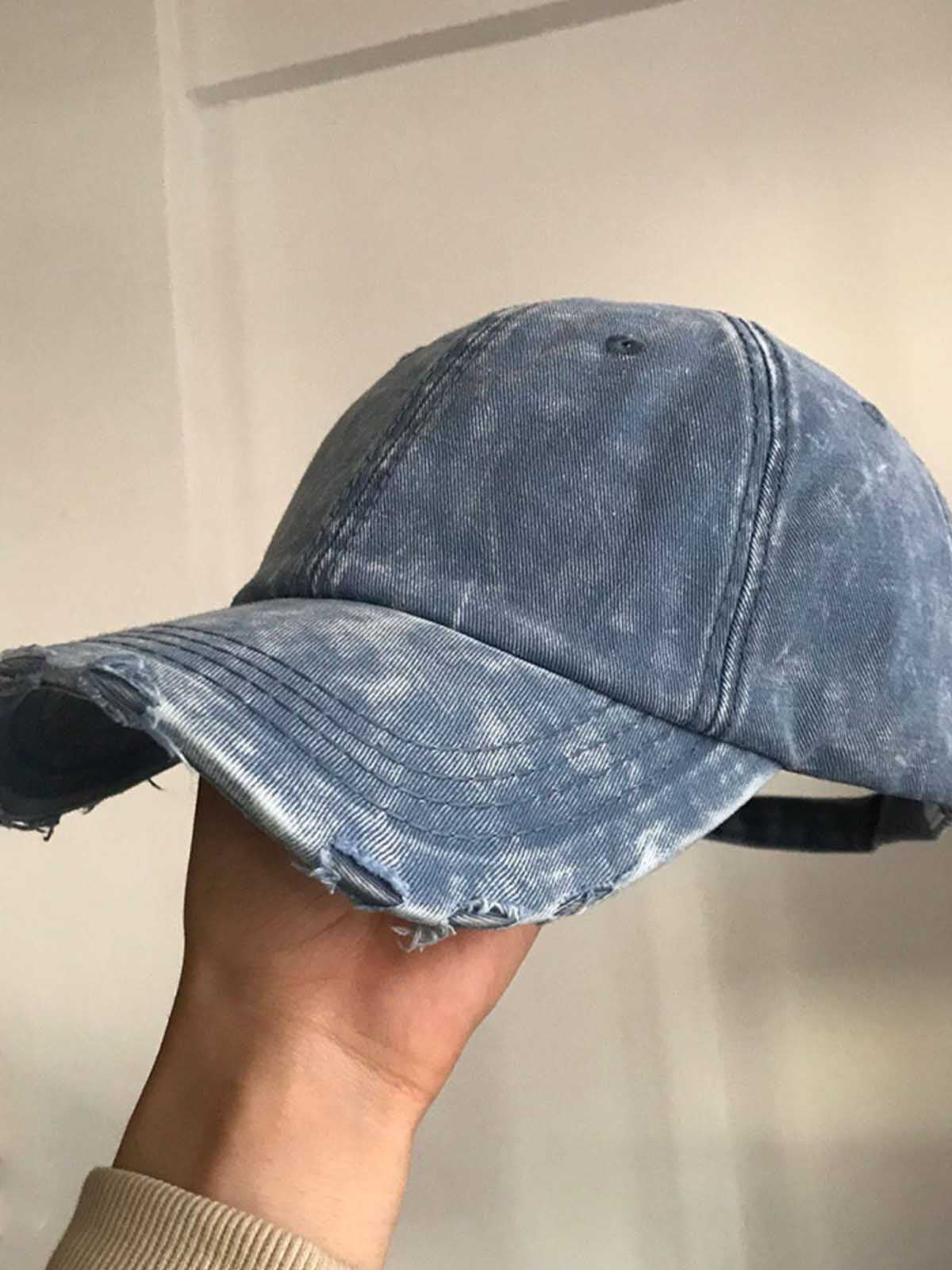 Distressed Cotton Baseball Cap with Frayed Brim and Vintage Wash Finish?