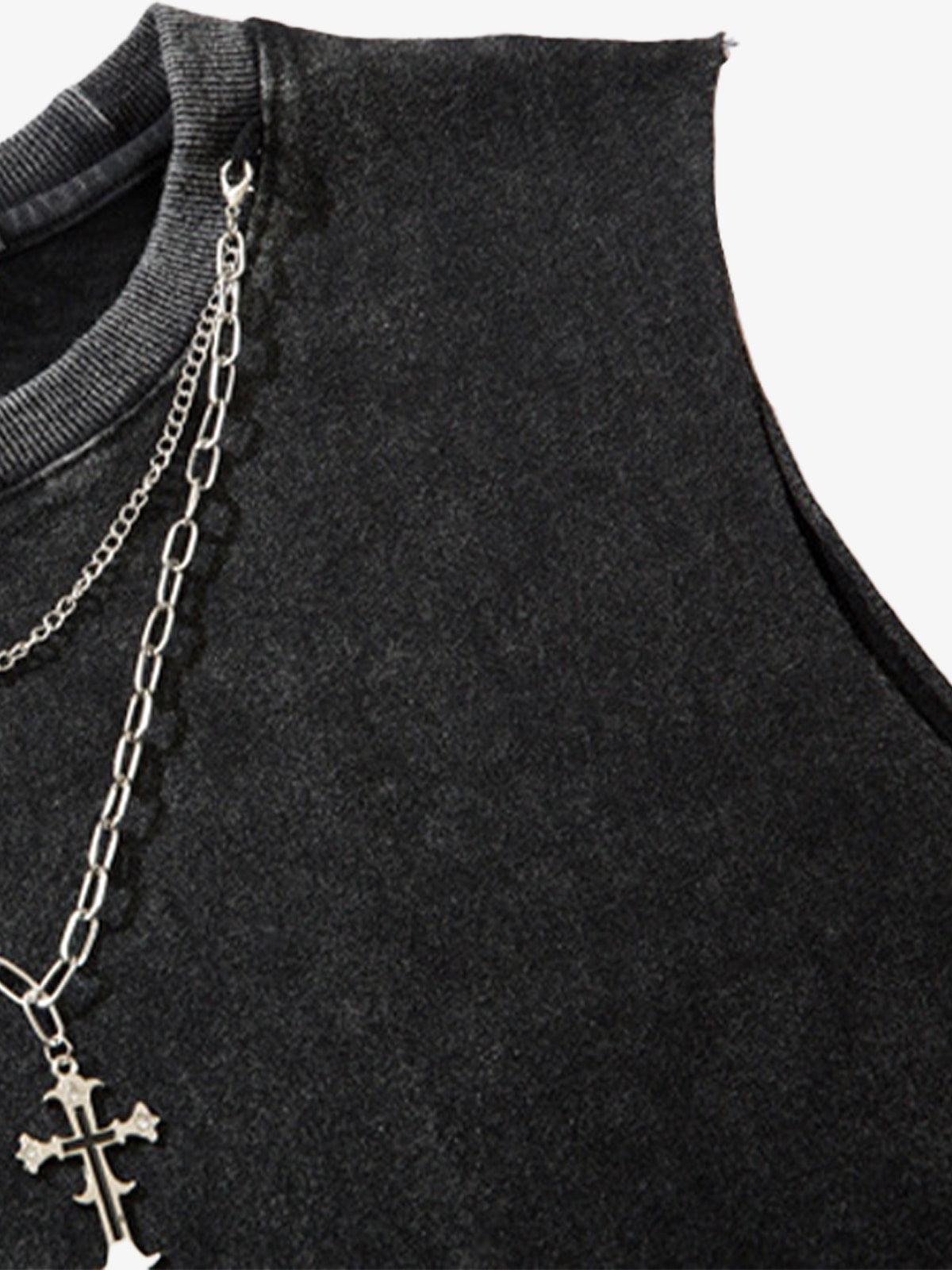 Cotton Ripped Sleeveless Tank Top with Frayed Hem and Cut-Out Details for Edgy Streetwear Style 