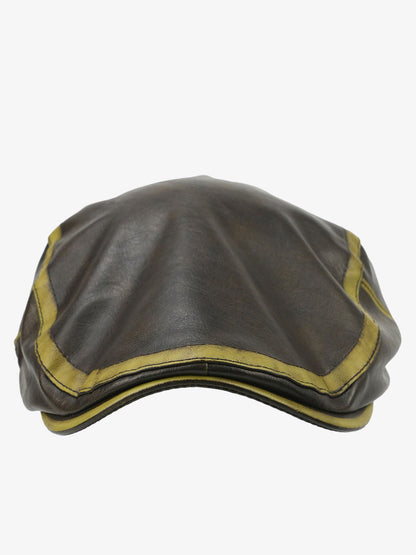 Leather Flat Cap with Olive Trim - Vintage Style Newsboy Hat for Men?