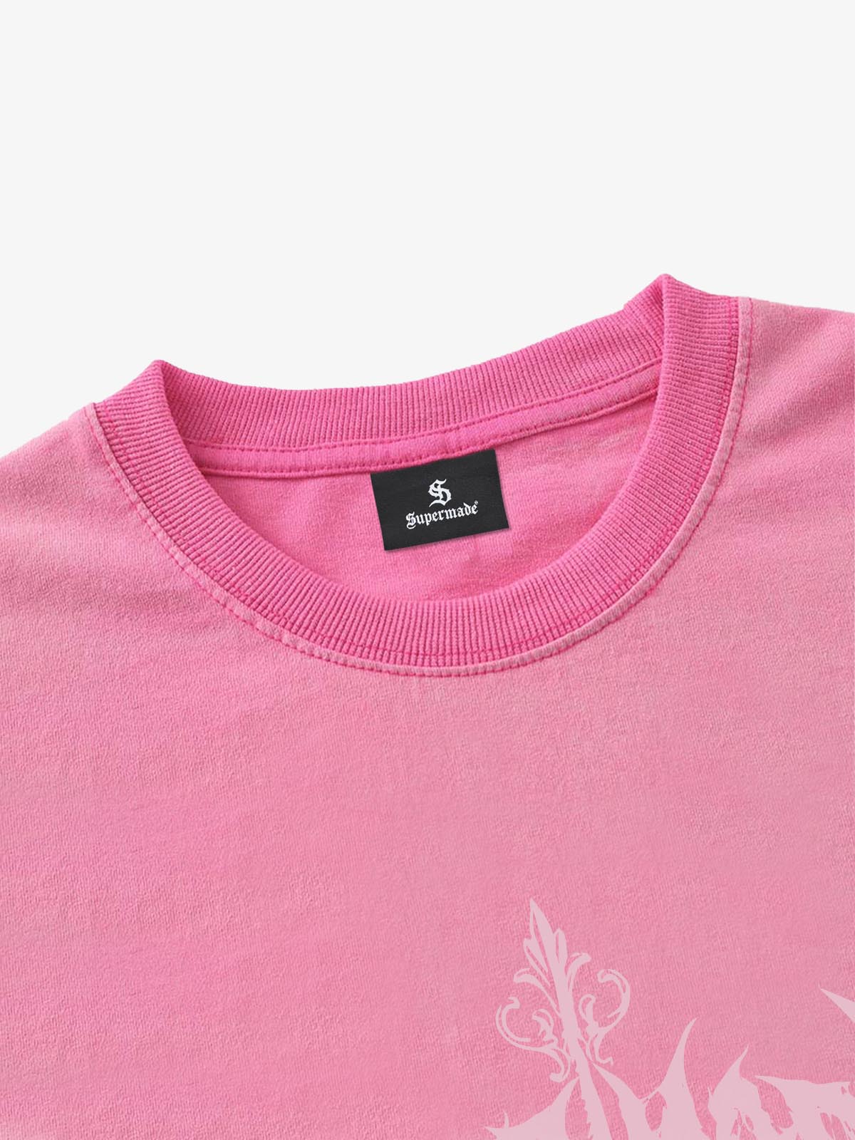 Thesupermade-Unisex Loose-fit Gradient Pink And Black Street Punk T-shirt With Gothic Pattern Print, Suitable For Street?