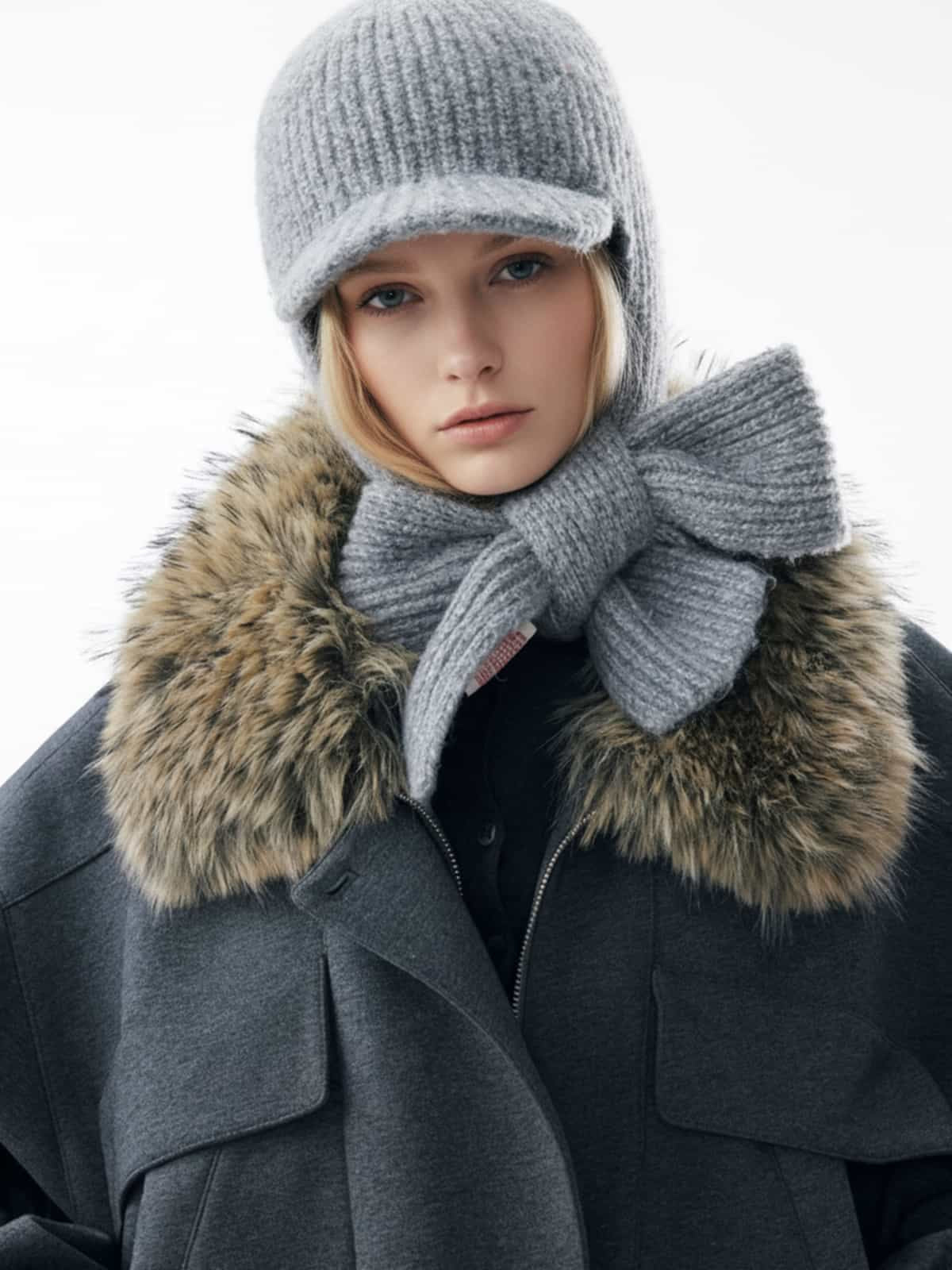 Winter Essential Bomber Jacket with Faux Fur Trimmed Hood 