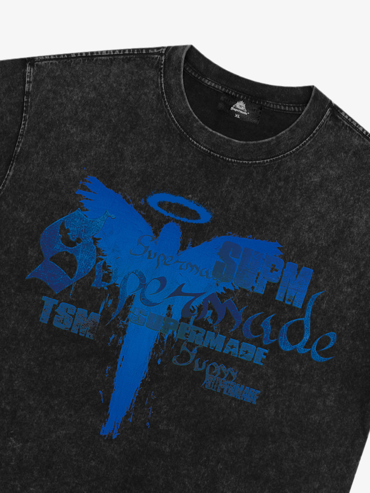 THE SUPERMADE Distressed Graphic Print Oversized T-Shirt with Bold Typography Design 