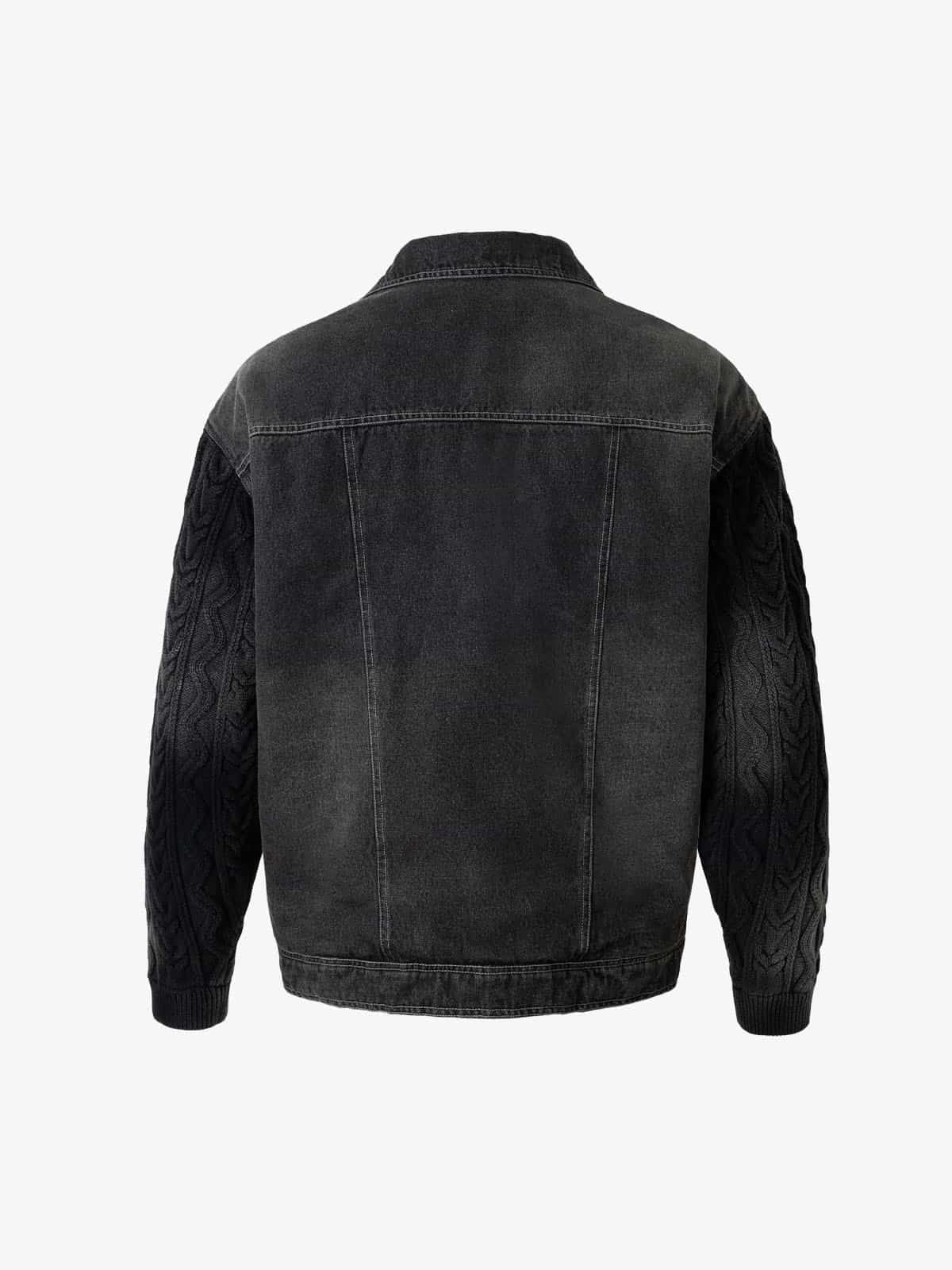 Stylish Denim Jacket with Cable Knit Sleeves and Leather Patches for Men 