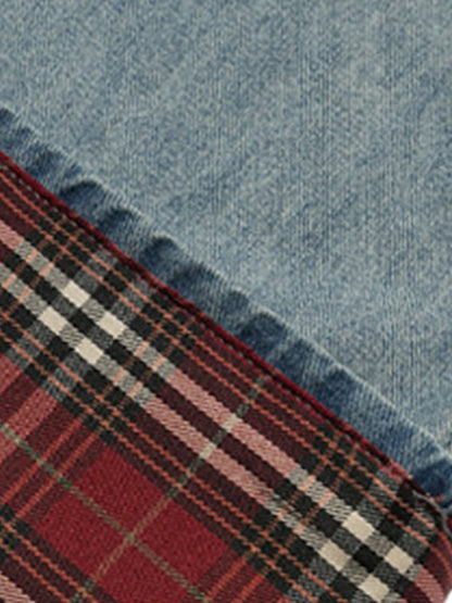 Vintage Washed Plaid Baggy Jeans 