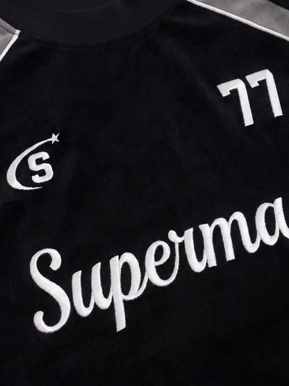 Cotton Blend Oversized Sport T-Shirt with Contrast Panels and Logo Print?